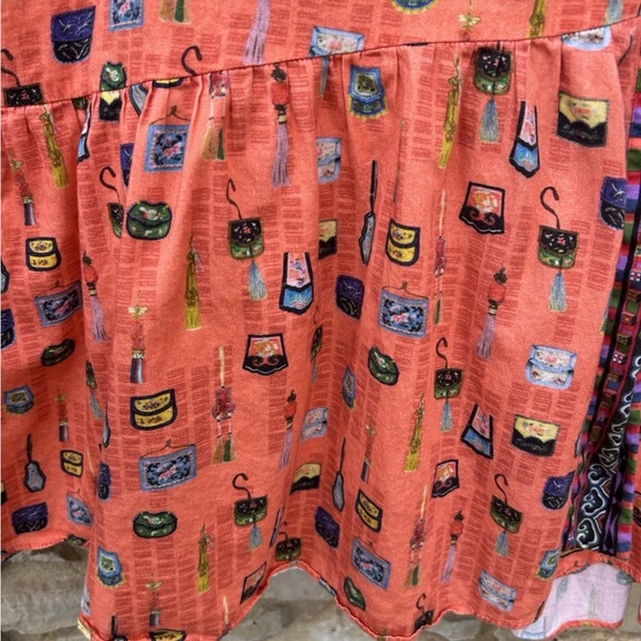 Emily Lovelock Small 4-6  Tiered Maxi Skirt Side Tie‎ Asian Theme Print EC - Picture 4 of 6